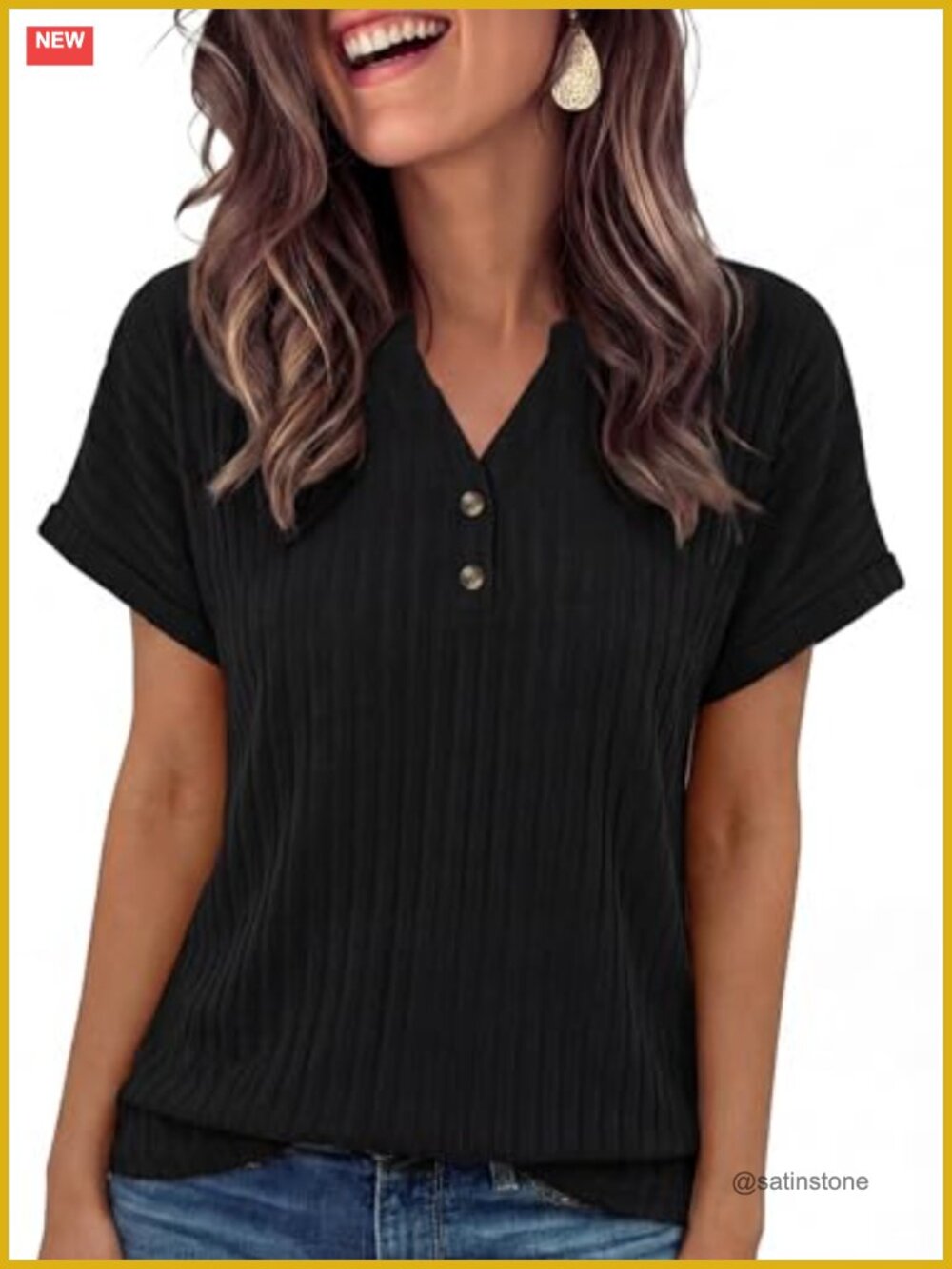 Womens V Neck Henley Button Tee Summer Casual Trendy Short Sleeve Blouse